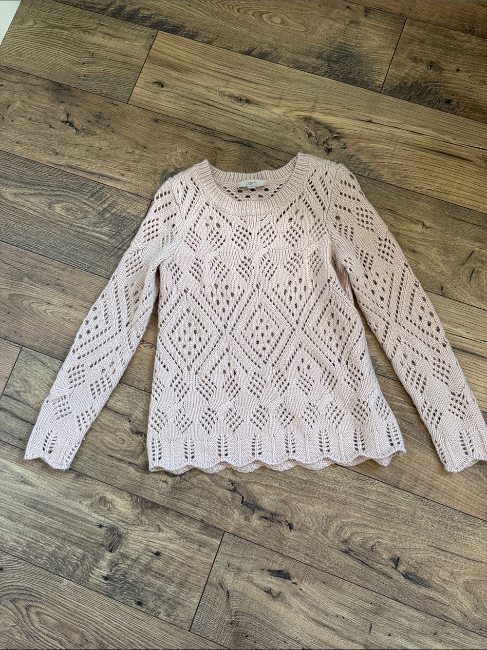 LOFT Soft Blush Open-Stitch Crew Sweater